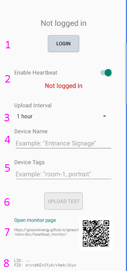 Heartbeat settings screen